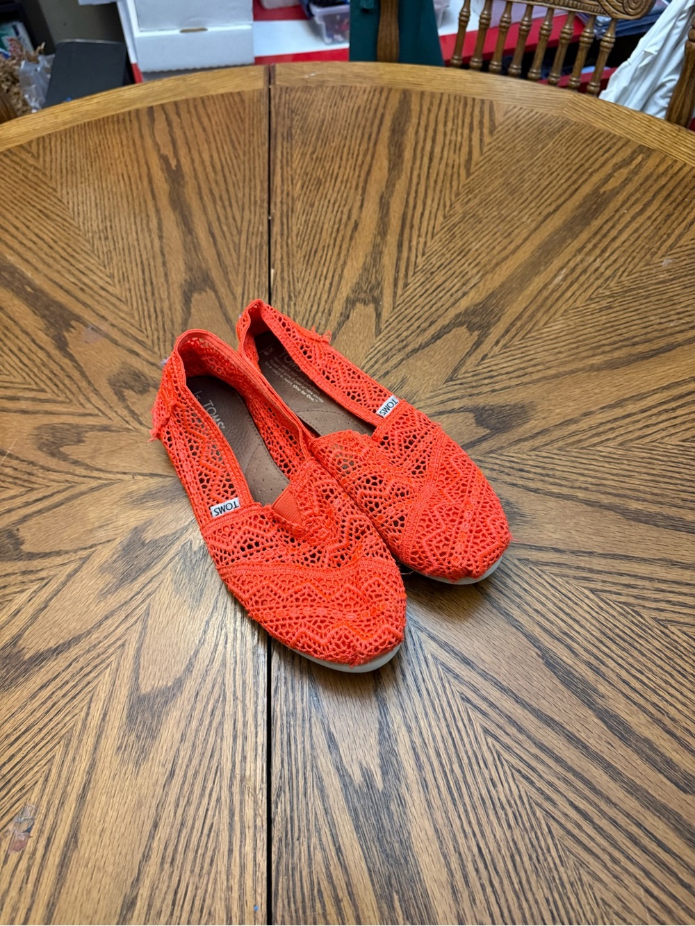 TOMS Women's Bright Coral Crochet Alpargata Slip-Ons